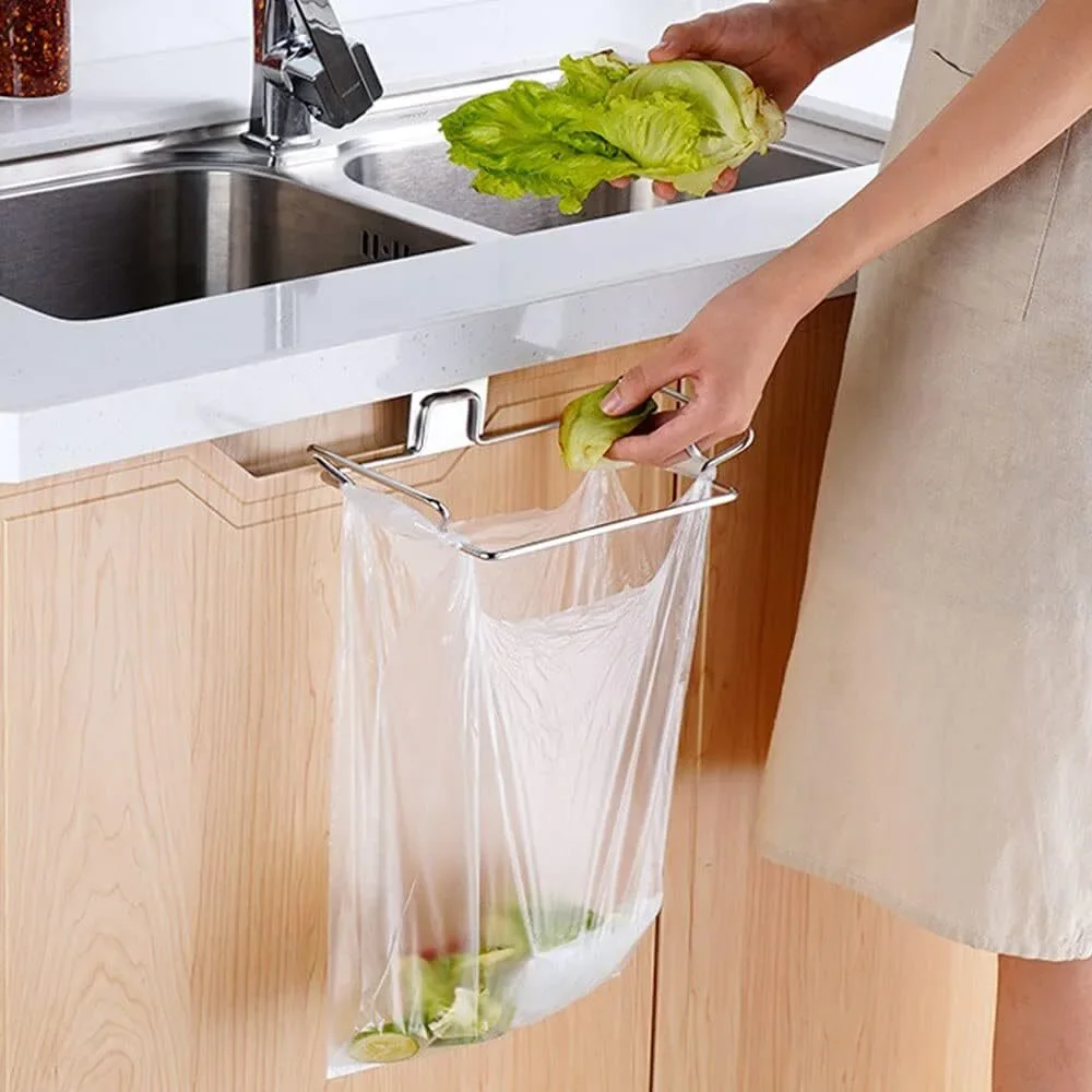 Trash Bag Holder Stainless Steel Cabinet Door Hanging Kitchen Garbage Bin